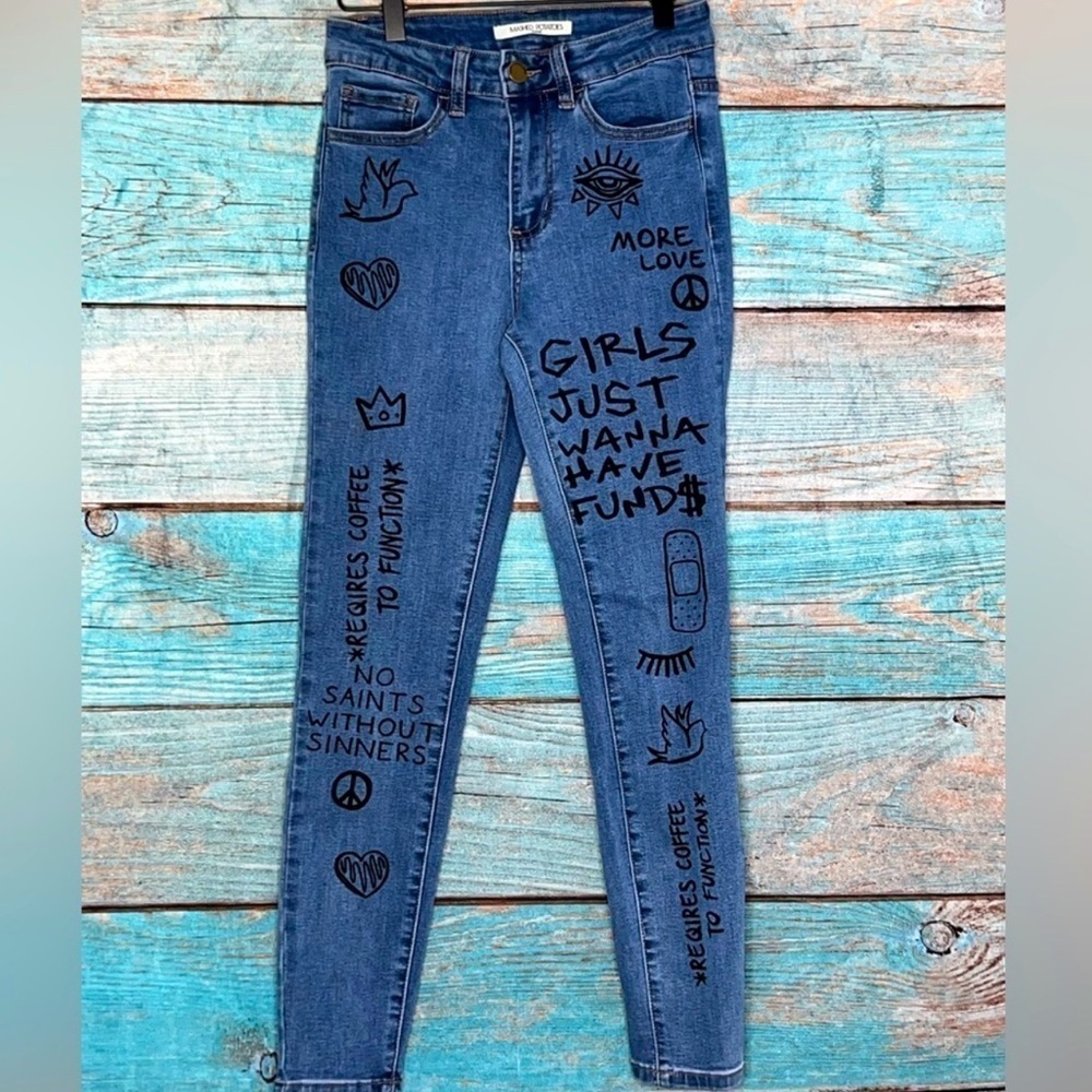 Mashed‎ Potatoes Graphic Jeans 26 5 High Rise Doodles Girlhoodcore LA Street